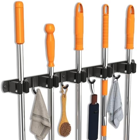 CUXIXA 2 Pack Mop and Broom Holder Wall Mount, Non-slip Broom Hanger Wall Mount, Heavy Duty Mop Broom Organizer for Kitchen Garden Garage Laundry Room Wall Decor Organization and Storage Black 5R4H - Image 3