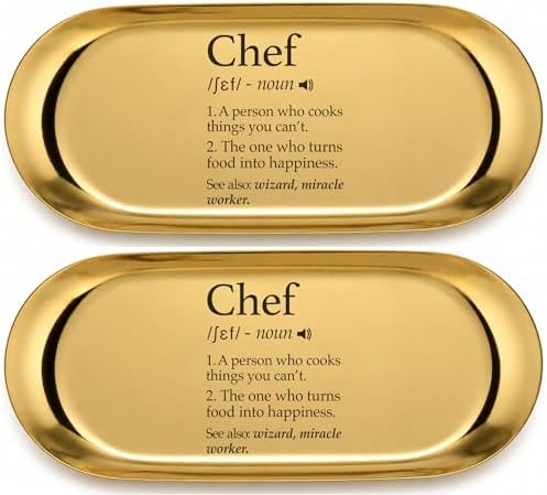 Catchall Tray Set of 2, Stainless Steel Oval Gold Decorative Vanity Tray, 7x3 Inch, Rust Resistant Stackable Modern Polished Finish for Bathroom, Nightstand and Entryway Organization by Unknown