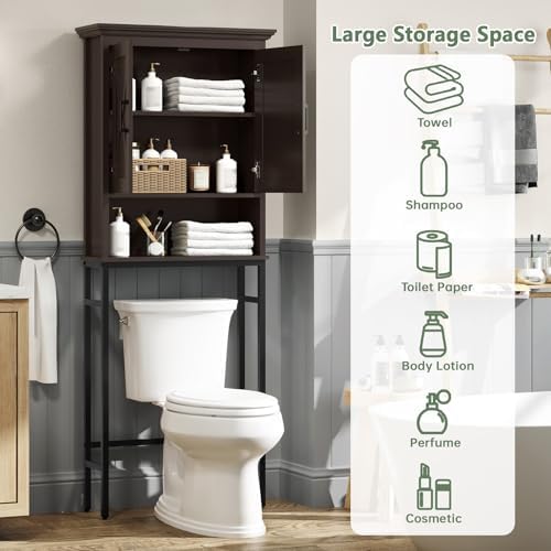 Over The Toilet Storage Cabinet, Over The Toilet Cabinet, Over The Toilet Bathroom Cabinet Above The Toilet with Inner Adjustable Shelf and Open Storage Bathroom Storage Organizer, Espresso - Image 3