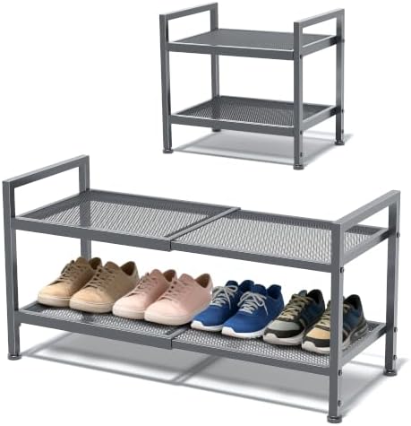 Expandable Shoe Rack for Closet, Entryway, Shoe Storage, 2-Tier, Grey by Unknown