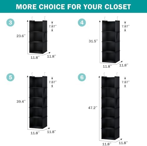 YOUDENOVA Hanging Closet Organizer and Storage for Clothes, 5-Shelf, Black | Locker/RV/Camper Organizer, 2 Side Pockets, Hanging Shelves for Small Closet, Dorm Room Essentials for Guys, Non-woven Fabric - Image 5