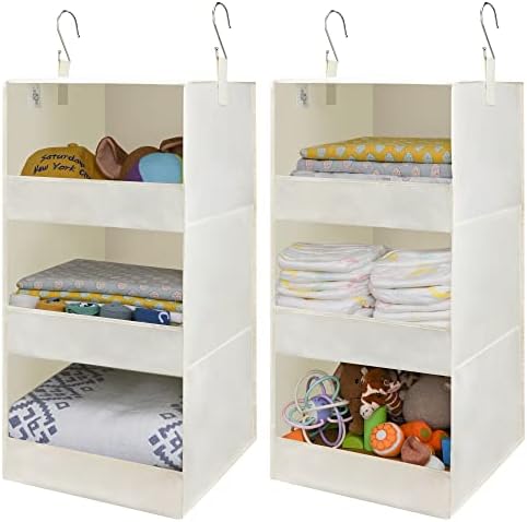 GRANNY SAYS 3-Shelf Hanging Closet Organizer, Foldable Storage, Beige | 33 lb Capacity, No-Sag Support, Keeps Clothes Neat, Folds Flat, Fits RV, Dorm & Small Closets, 2 Pack by GRANNYSAYS