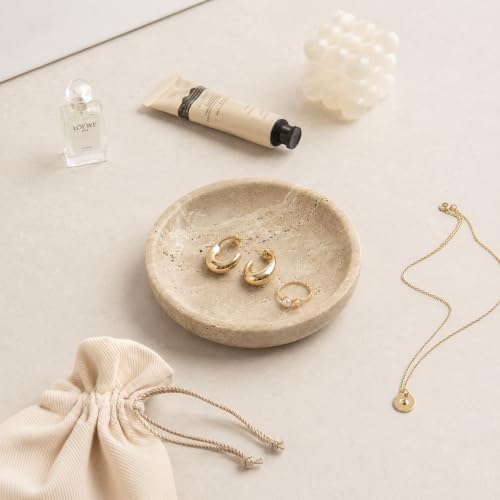 Small Natural Marble Jewelry Tray Key Plate Holder Dish Trinket Decor Catch All Bowl for Ring Earring Stone Gift for Women Daugther,Beige Travertine，5.5" - Image 4