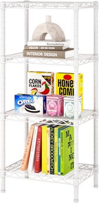 SINGAYE 4 Small Shelves Storage Shelf Wire Shelving Unit Metal Shelf Adjustable Organizers Storage Shelving with Wheels for Bathroom Laundry Room Kitchen Pantry11.5”D x 17.3”W x 44.5”H White by SINGAYE