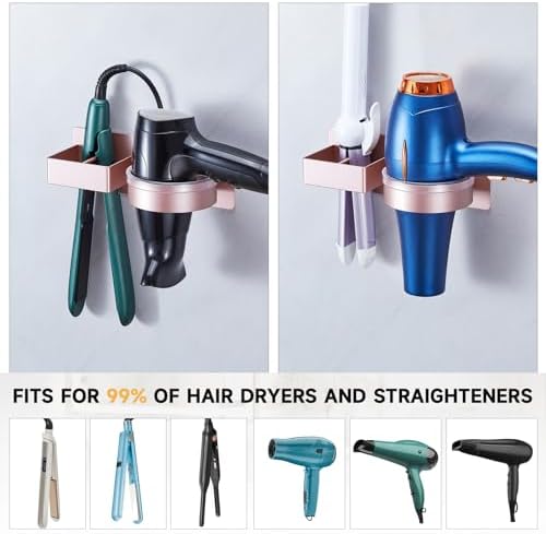 Hair Dryer Holder Wall Mounted, Hair Straightener Holder, Blow Dryer Holder Adhesive, Hair Tool Organizer for Flat Iron, Hairdryer, Curling Iron Holder for Bathroom Vanity Barber Shop (Rose Gold) - Image 5