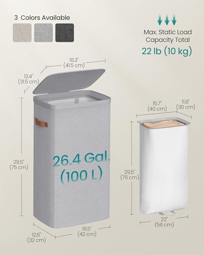 SONGMICS Laundry Basket, 100L Laundry Hamper with Lid, 1 Removable Bag - Image 6