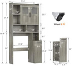 ELYKEN Over The Toilet Storage Cabinet with Pulley & Glass Doors, Grey - Image 3