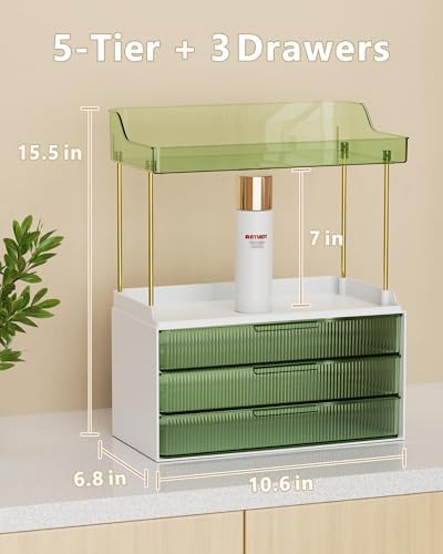 Anylady Bathroom Organizers and Storage, Makeup Organizer (Sturdy Durable Attractive), Ideal for Vanity, Countertop, Counter, Perfume, Skincare, Cabinet, Cosmetic, Dresser Organizer (Green) - Image 3
