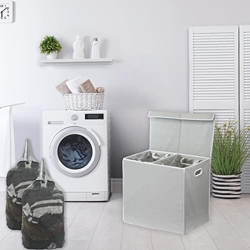 Simple Houseware Double Laundry Hamper with Lid & Removable Bags, Grey - Image 2