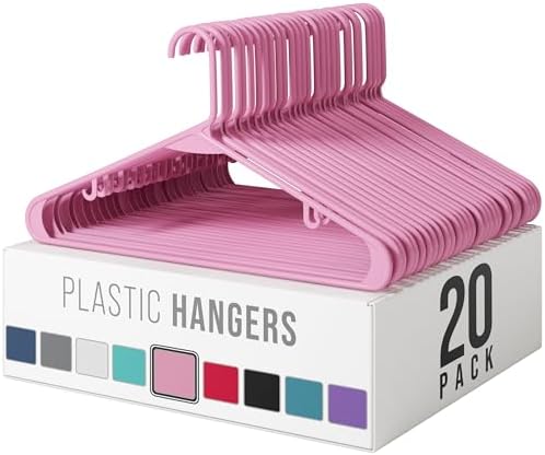 Plastic Hangers 20 Pack Pink - Clothes Hangers - Makes The Perfect Coat Hanger and General Space Saving Hangers for Closet and New Apartment Essentials - Percheros Ganchos para Colgar Ropa Hangars by Neaterize