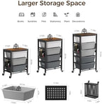 Rolling Cart with 3 Drawers, Plastic Drawer Storage Carts with Lockable Wheels & Wooden Tabletop, Metal Utility Cart Organizer, Office Bedroom Classroom Craft Organization and Storage, Dark Grey - Image 3