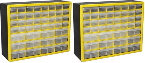 Akro-Mils 44-Drawer Plastic Drawer Storage Cabinet for Garage Organization, Bead Organizer, Building Bricks Storage, Teacher Toolbox, Makeup Organizer, 20-Inch W x 6-Inch D x 16-Inch H, 10144 Yellow by Akro-Mils
