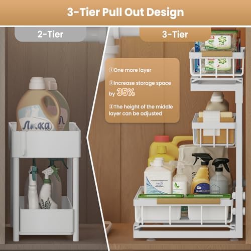 Under Sink Organizer and Storage for Bathroom and Kitchen - 2 Pack 3 Tier - Image 4
