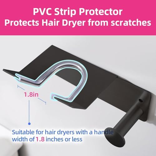 Hair Dryer Holder, Hair Dryer Holder Wall Mounted, Self Adhesive Blow Dryer Holder, Stainless Steel Hair Dryer Stand, Hairdryer Holder for Bathroom Black BANJEKT - Image 3