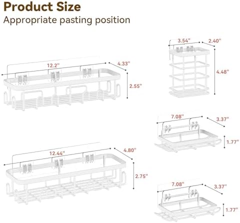 YASONIC Shower Caddy Adhesive, Rustproof Shower Organizer, Wall Shower Rack - Image 6