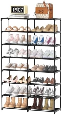 Large Shoe Rack Organizer, 2-Row 8-Tier Tall Shoe Storage Shelf for Closet, Entryway, Garage, Metal Free Standing Shoe Holder for 28-32 Pairs Shoes, Sturdy Stackable Shoe Stand for Bedroom by DYJIEKAI