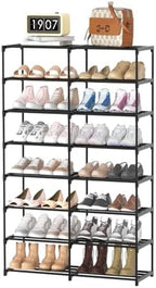 Large Shoe Rack Organizer, 2-Row 8-Tier Tall Shoe Storage Shelf for Closet, Entryway, Garage, Metal Free Standing Shoe Holder for 28-32 Pairs Shoes, Sturdy Stackable Shoe Stand for Bedroom by DYJIEKAI