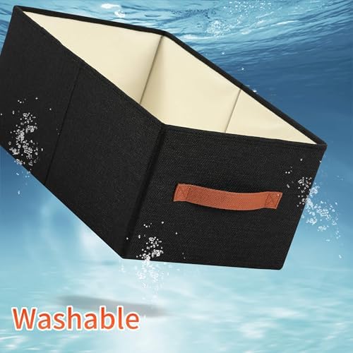 linen closet organizers and storage, 3 Pack Large Storage Baskets, Washable, Clothing Storage Bins with Handle, Closet Organizer for Storage Sweater,Sheets (Black, 18½"x13½x8½) - Image 6