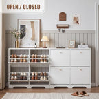 Nicetree Shoe Cabinet, 4 Flip Drawers Slim White Entryway Storage - Image 3