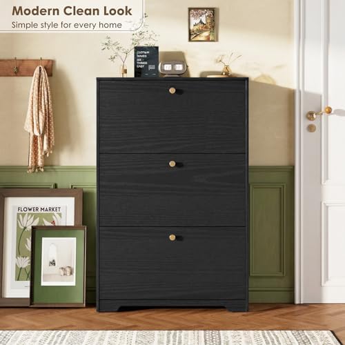 Nicetree Shoe Cabinet with 3 Flip Drawers, Narrow Shoe Organizer Cabinet, Freestanding Shoe Rack Cabinet, Modern Shoe Storage Cabinet for Entryway, Hallway, Foyer, Black - Image 4