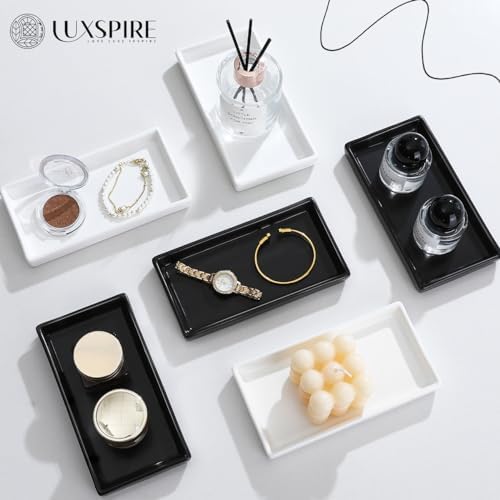 Luxspire Bathroom Vanity Tray Ceramic Perfume and Jewelry Dish, Mini, White - Image 6