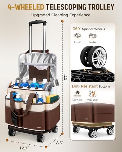 Ytonet Cleaning Caddy with 4 Spinner Wheels, Rolling Cleaning Caddy Bag - Image 4