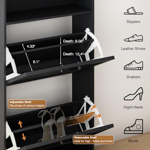 24" W Hidden Shoe Storage Cabinet with 2 Flip Drawers & Open Storage - Image 3