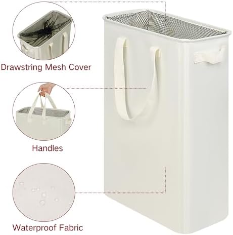efluky Slim Laundry Basket, Narrow Laundry Hamper with Handles, Collapsible Dirty Clothes Hamper, Tall Laundry Bin for Laundry Room, Dorm and Bedroom, 19.8 Gallon (75L) Beige - Image 3