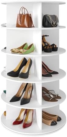 SpaceAid 5 Tier Rotating Shoe Rack Tower, Spinning Shoe Display Lazy Susan, Revolving 360 Shoe Rack Storage Round Carousel, Vertical Handbag Rotate Shoes Closet Organization (5-Tier White) by SpaceAid