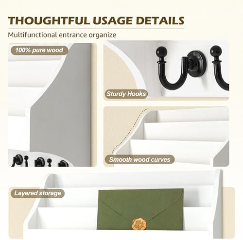 Rebee Vision Mail Organizer Wall Mounted with 6 Key Hooks for Office, White - Image 5