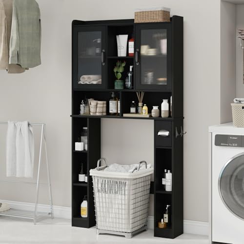 Vabches Over The Toilet Storage Cabinet with Adjustable Shelf, Black - Image 5