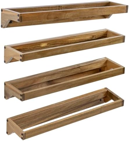 MyGift Set of 4 Premium Acacia Wood Wall Hanging Shoe Rack, Wall Mounted Space Saving Footwear Storage System for Closet, Mudroom, Entryway, Holds 8 Pairs - Image 6