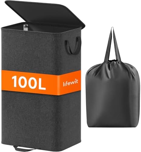 Lifewit Single Laundry Hamper with Lid, Removable Laundry Bags, Black by Lifewit