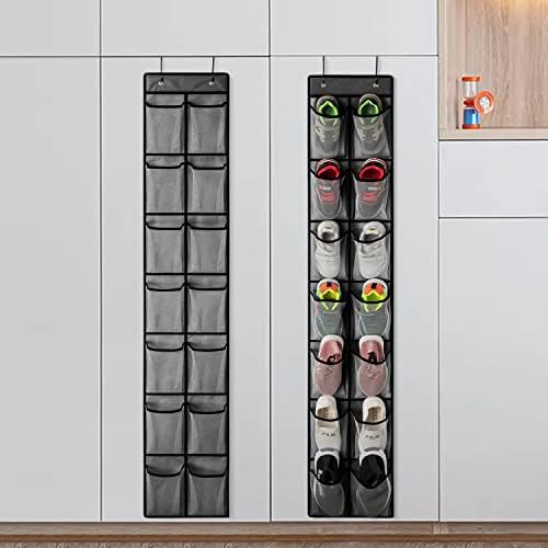 KEEPJOY 2 Pack Grey14 Pockets Over the Door Shoe Organizer, Hanging Shoe Organizer with 4 Hooks Door Shoe Holder with Mesh Deep Pockets Closet Door Shoe Storage Bag (Grey-2Pack) - Image 5