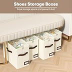 OIAHOMY 4 Pack Shoe Organizer for Closet, Foldable Shoe Storage Bins with Adjustable Dividers, Stackable Oxford Cloth Sneaker Boxes for Entryway Bedroom, Fits Up to 32 Pairs, Beige - Image 2
