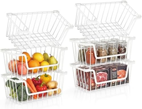 SUNALLY Stackable Storage Bins 6 Pcs Wire Baskets Freezer Organizer, White by SUNALLY