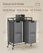 VASAGLE Laundry Sorter 2 Section, Rolling Cart with Shelf 29 Gal. (110 L) - Image 6