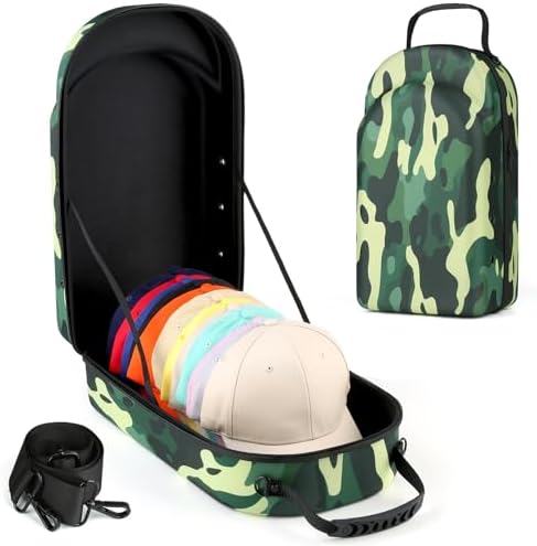 GERMUN Hard baseball hat case, Hat Carrier Travel Case with Adjustable Shoulder Strap, Hat cap case for 12 Baseball Caps - Perfect for Traveling & At-Home Storage (Camo Green) by GERMUN
