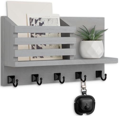 Key Holder Wall Mount, Mail Organizer for Wall with 5 Square Key Hooks by Lucundm