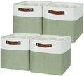 Temary Fabric Storage Bins for Organizing Clothes, Closet Baskets with Handles - Decorative Storage Boxes for Home (White & Green, 12 Inch, 4 Pack) by TEMARY