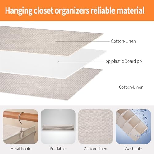 Large Hanging Sweater Organizer for Closet,Collapsible 6-Shelf Hanging Closet Shelves with Drawers, Washable (Beige -6 Shelf-1 d) - Image 4