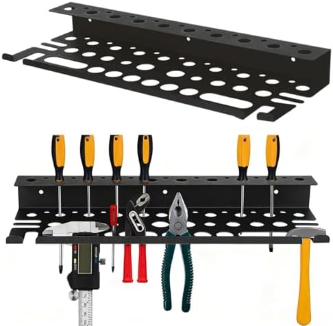 Metal Screwdriver Organizer, 15.75inch Utility Wall Mount Tool Organizer for Screwdrivers Pliers Holder with 35 Holes, Hand Tool Storage Rack for Workbench, Garage, Warehouse (Black, 2 Layers) by Unknown