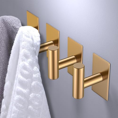 VAEHOLD Wall Towel Hooks, Heavy Duty Sticky Holder Waterproof Towel Hooks for Hanging Coat, Clothes, Closet Hook Wall Mount for Kitchen (Gold, 6 Pack) - Image 5
