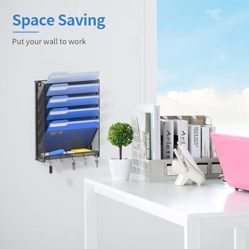 OUTWOLF Hanging Wall File Organizer with Hooks, 6 Tier Vertical Wall Mount File Holder, Paper Document Mail Organizer for Office, Pack of 2 - Image 7