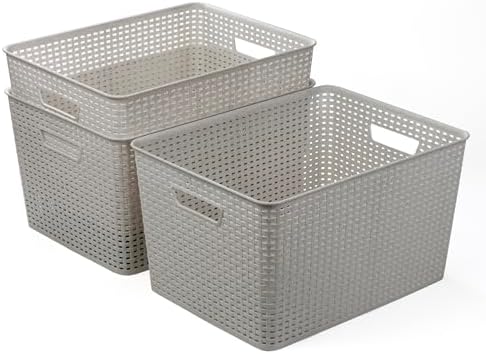 BINO | Plastic Storage Baskets, 33 Liter - 3 Pack, Natural Grey | THE WOVEN COLLECTION | Storage Basket for Shelves | Woven Storage Baskets for Organizing Bins | Pantry Shelf Organizer | Container Bin - Image 4