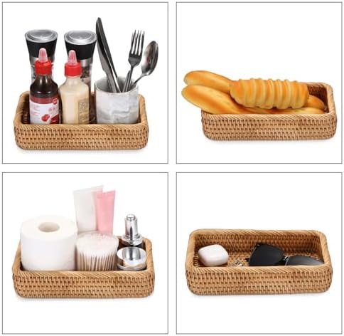 Hipiwe Natural Rattan Tray Key Basket for Entryway Rectangle Wicker Trays - Image 6