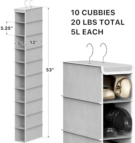 Simple Houseware 10 Shelves Closet Hanging Shoe Organizer, Gray | Dual Metal Hooks, Holds Up to 20 lbs, for Narrow Space - Image 2