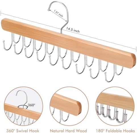 NECAMOCU 2 Pack Bra Hanger for Closet Organizer, Premium Tank Top Hangers | Wooden Bra Holder with 36 Foldable Hooks, 360° Rotating Design, Space Saving Storage for Tank Tops, Bras, Belts, and More - Image 3