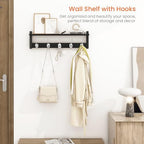Homode Coat Rack Wall Mount with Shelf, 24" Long Entryway Shelf with Hooks Underneath, Wooden Coat Hanger for Hanging Hats, Bathroom Towels, Clothes, Black - Image 2