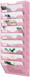 EasyPAG 10 Pocket Mesh Wall File Organizer, Hanging Paper Folder Holder with Classify Label, Vertical Wall Mount Mail Organizer for Office Home Classroom, Pink by EasyPAG